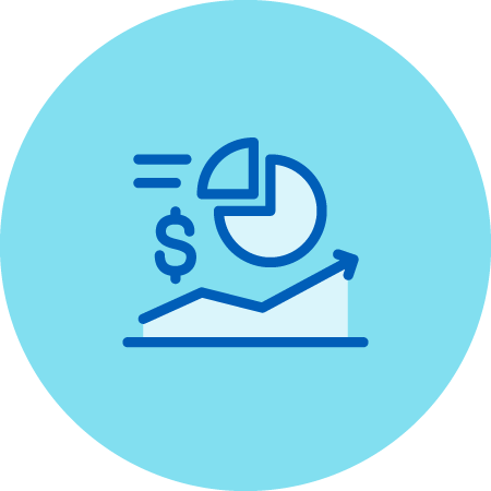 Stock Market Graphic, Piechart, and Dollar Sign Icon
